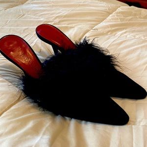 YSL black pointy toe feather  heels 7.5
